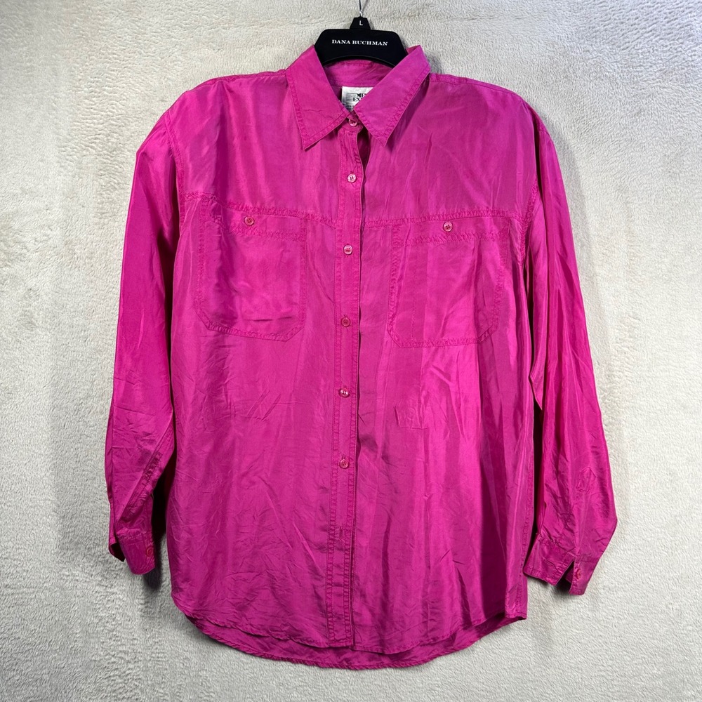 Metro Express Silk Button Up Shirt Womens S Pink Vintage Retro Blouse